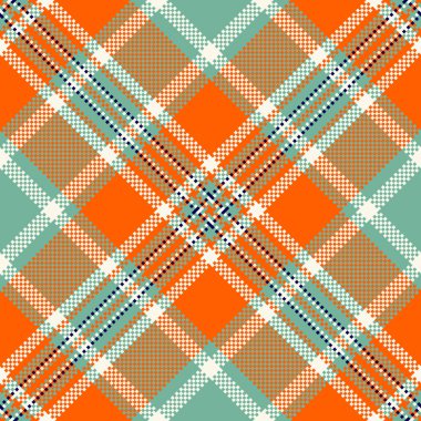 Canlı turuncu desenli, koyu turuncu ve serin nane tonları olan kusursuz ekose desenli. Kumaş, arkaplan ve grafik tasarım projeleri için ideal..