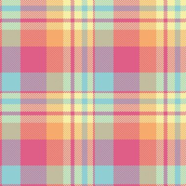Renkli, pikselli ekose desenli. Tekstil, giyim veya grafik tasarım için çok yönlü bir arka plan. Eski, eski ya da nostaljik bir his veriyor. Web tasarımı veya yazdırma için harika