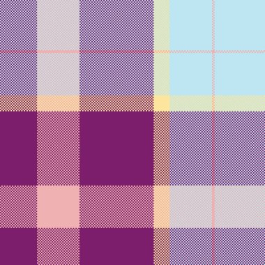 Mor, pembe ve mavinin tonlarında modaya uygun pikselli ekose desen. Modern, özgeçmiş, tekstil veya yaratıcı projeler için soyut tasarım. Çok yönlü ve göz alıcı..