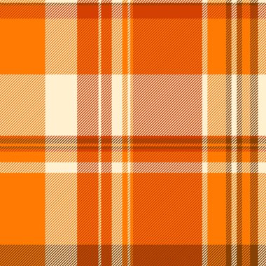 Ekose desenli arka plan, çıplak kumaş kumaş tartan. Turuncu ve parlak renk paletinde kusursuz vektör desenini kontrol et.