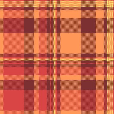Sıcak sonbahar renklerinde canlı pikselli ekoseli desen. Doku klasik tekstil, retro oyun ve konforu çağrıştırıyor. Arkaplan dijital sanat projeleri için ideal.