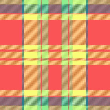 Saf vektör kumaş tartan, canlı arkaplan dokusu tekstil. Tertemiz ekose desen kontrolü kırmızı ve kireç rengi paleti ile reklam ediliyor.