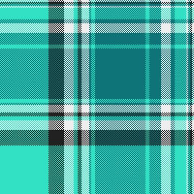 Pikselleştirilmiş ekoseli arka plan ve turkuaz renkler. Retro, klasik estetik. Tekstil tasarımları, dijital sanat, afişler veya web sitesi arkaplanları için doku.