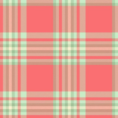 Makine arka plan vektör kumaşı, 70 'ler desen ekoseli kumaşı kontrol et. Kırmızı ve açık renk paletinde Rosa tartan desensiz tekstil.