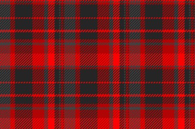 Dişi tartan, tekstil kontrolü, çizgili, dikişsiz arka plan dokusu. Kırmızı ve siyah renk paletinde zarif desenli kumaş vektör ekoseli.