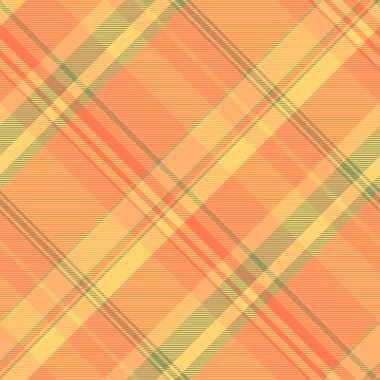 İkonik ekose vektör dokusu, dikişsiz kanepe kumaşı. Mercan ve kehribar renk paletinde podyum kontrol deseni tartan arkaplanı.