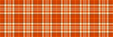 Panço vektör ekoseli arka plan, havluyla kusursuz çek tekstili. Turuncu ve badem rengi palette doğrusal tartan kumaş deseni.