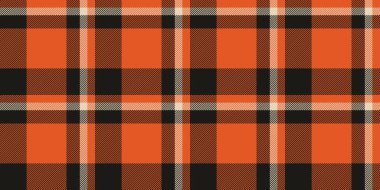 Yaratıcı doku dokusu kalıbı, klas kontrol vektör arkaplanı. İpek tartan tekstil ekoseli turuncu ve siyah renk paleti.