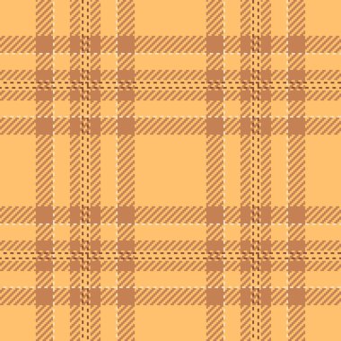 Düzenli olarak ekose dokusunu kontrol et, vektör desenini üst üste koy. Turuncu ve açık renk paleti ile keten tartsız arka plan kumaşı.