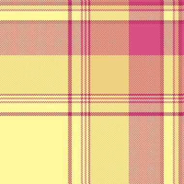 70 'lerin kumaş kumaşı, stil vektör arka planı pürüzsüz. Sarı ve pembe renk paletinde kış ekoseli kontrol deseni.