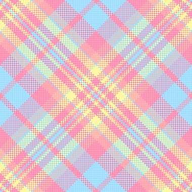 Karnaval ekose vektör deseni, eskimiş tekstil kontrol kumaşı. Kırmızı ve cyan renk paletinde renksiz tartan arkaplan dokusunu düşür.