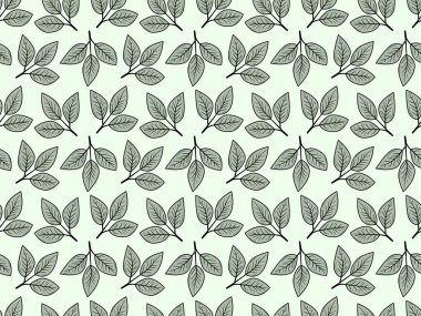 Soluk yeşil arka planda stilize edilmiş yaprakların zarif, pürüzsüz deseni. Tekstil tasarımı, duvar kağıdı ya da ambalaj için mükemmel. Tazelik, büyüme ve dinginliği aktaran doğal bir motif..