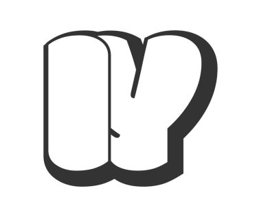 IY logosu, karikatür harfleri, graffiti stili siyah beyaz siluet şeklinde yuvarlak. Festival partisi için birinci sınıf anaokulu ve Y harfi yazıları, baş harfleri, çocukların komik yazıları ve internet sayfaları. Vektör illüstrasyonu.