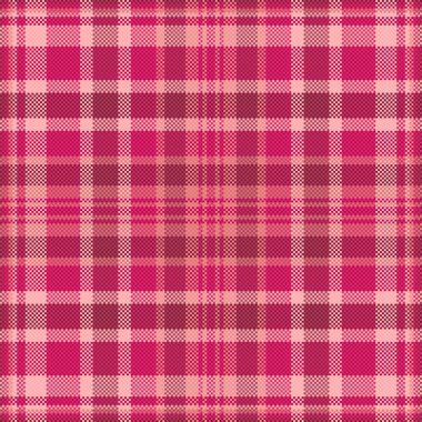 Detaylı pembe pikselli tartan deseni. Tekstil tasarımı, dijital sanatlar veya canlı grafik projeleri için çok yönlü bir zemin. Modern estetik ile sıcaklık ve geleneği çağrıştırıyor..