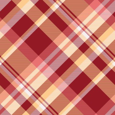 Süslü kumaş pürüzsüz vektör, ispanyolca kontrol arkaplan ekoseli. Folklor desenli kırmızı ve turuncu renk paleti kumaşı.