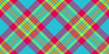 Yataksız desenli ekose kumaş, üretim kumaşı arka planı. Teal tartan vektör dokusunu siyan ve pembe renk paletinde kontrol et.