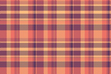 70 'lerin ekose kumaşı, dikişsiz, İngiliz dokusu arka plan tekstili. Kırmızı ve mor renk paletinde Hint vektör desenini kontrol et.