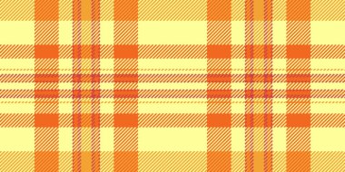 Bahçe desenli kumaş dokusu, panel tartan kontrol tekstili. Turuncu ve sarı renk paletinde internet pürüzsüz ekoseli arka plan vektörü.