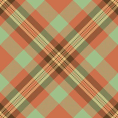 Eps tartan arkaplan dokusu, dikişsiz kumaş kontrolü. Turuncu ve nötr renk paletinde çok renkli tekstil vektör ekoseli desen.