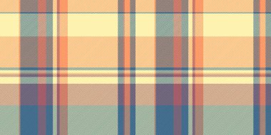 Tekrarlanan tekstil kumaş dokusu, kıvrımlı ekose arka plan vektörü. Ünlü desenli tartan pürüzsüz kontrol sarı ve cyan renk paleti.