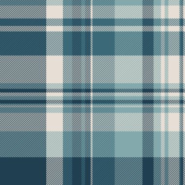 Çizimsiz kalıp kontrolü, düzenli tartan tekstil geçmişi. Cyan ve beyaz renk paletinde yol vektör dokusu ekose kumaşı.