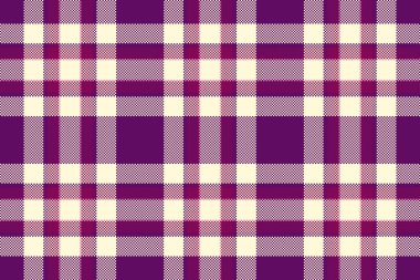 Pikselleştirilmiş ekose desenli koyu mor ve yumuşak krem rengi. Dijital tasarım, tekstil ya da tatil temaları için klasik, çok yönlü arka plan. Zamansız, rahat bir his.