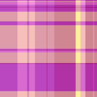 Genç desenli ekose arka plan, sabit tekstil kumaş vektörü. Mor ve açık renk paletinde grafiksiz tartan desen kontrolü.