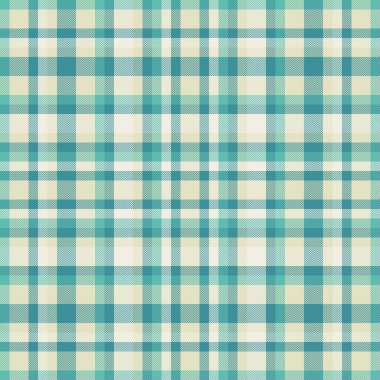 Çizgi tekstil ekose vektörü, Latin desenli arkaplan tartanı. Kültürel kontrol dokusu düz kumaş ışık ve cyan renk paleti.