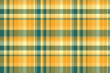 Vektör desenini tekrarla, uzay kumaş kontrolünü kopyala. Aralık tartan tekstil arkaplanı kehribar ve deniz mavisi renk paletinde pürüzsüz.
