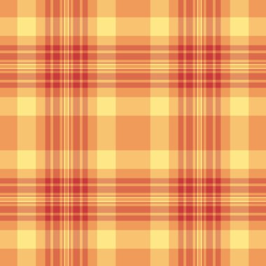 Turuncu, sarı ve kırmızı tonlarda sıcak renkli tartan deseni. Klasik, çok yönlü tasarım arka plan, tekstil, kumaş veya dijital tasarımlar için idealdir..