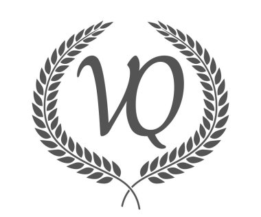 İlk harf V ve Q, VQ monogram logo tasarımı defne çelengi. Kaligrafi yazı tipli lüks amblem.