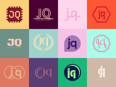 JQ logo şirketi şablonu. J ve Q harfleri logoti. Tasarım elemanları ile farklı klasik serif harfleri ve modern kalın metin ayarla. İlk yazı tipi tipografisi. Koleksiyon trend iş kimliği.