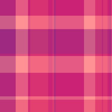 Çapraz doku kontrolü, tekstil dikişsiz ekose pazarlama. Ticari vektör tartan kumaş arkaplanı pembe ve kırmızı renk paleti.