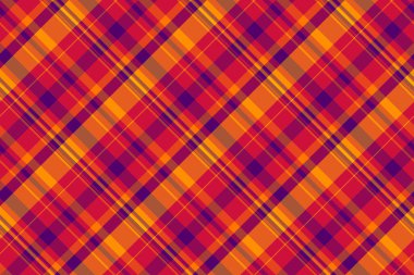 Kulüp tekstil tartan arka planı, çizgi dokusu pürüzsüz. Kırmızı ve turuncu renk paletinde sevimli kontrol kumaş vektör ekoseli.