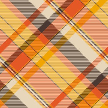 Koreli kusursuz arka plan vektörü, ekose desenli ekose tartan. Tekstil kontrol kumaş deseni ışık ve turuncu renk paletinde.