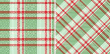 Ekose kumaş arkaplanlı tekstil desenlerinin vektör kontrolü. Yılbaşı renklerinde geçiyor. Mobilya tasarımı fikirleri.