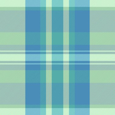 Egzotik arka plan tekstil kumaşı, asimetrik ekose vektör kontrolü. Kendi dokusu tartan desen ışık ve cyan renk paletinde pürüzsüz.