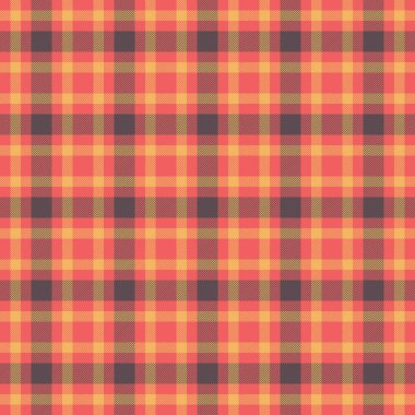 Tercih dokusu kusursuz, mutfak ekose kontrol vektörü. Kırmızı ve turuncu renkte kumaş kumaş kumaşı..