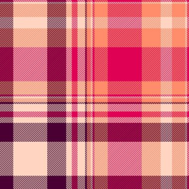 Yenidoğan tekstil arka plan modeli, ana tartan vektörü pürüzsüz. Mozaik kumaş desenini ışık ve kırmızı renk paletinde kontrol et.