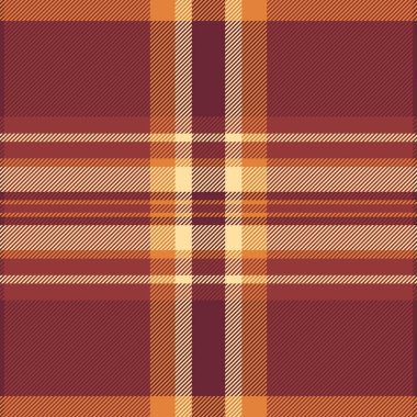 Doğrusal ekose arka plan kumaşı, kumaş örneklerini kontrol et. Kırmızı ve turuncu renk paletinde ağ vektörü tekstil dikişsiz tartan.