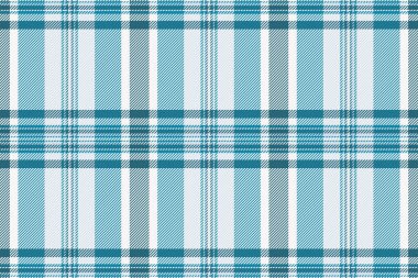 Gömlek vektör kumaşı pürüzsüz, cinsel ekose desenli. Cyan ve beyaz renk paletinde arkaplan dokusu tartan tekstilini çiz.