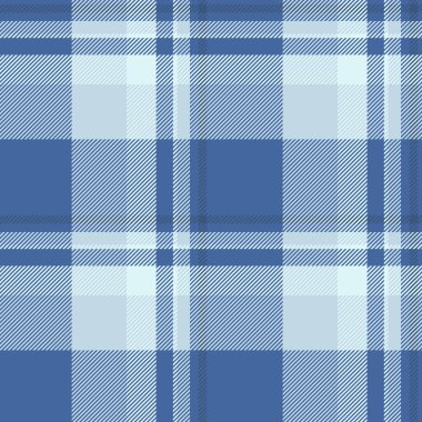 Popüler doku tekstil deseni, kalıtsal arkaplan kumaşı. Açık ve mavi renk paletinde süslü tartansız vektör denetimi.