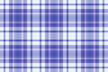 İspanyol desenli, pürüzsüz, dekoratif kumaş. Beyaz ve mavi renk paletinde yumuşak tekstil arkaplan ekose vektörü.