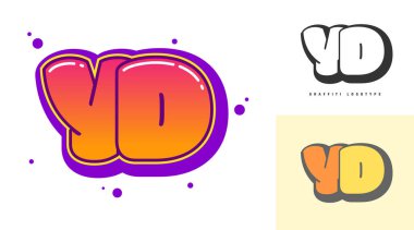 Festival ya da parti için YD logo tasarımı. Graffiti tarzında Y ve D harfleri. Yazı tipi tipografisinin yaratıcı modern harfleri. Modayı takip eden logotlar ya da kimlikler. Vektör illüstrasyonu.