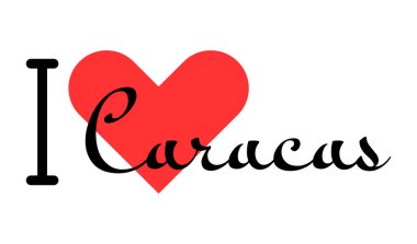 Caracas 'ı seviyorum, Venezuela şehrini. Kırmızı kalpli el yazısıyla yazılmış mektuplar. Vektör illüstrasyon harfleri, yazdırma tişörtü, afiş, poster, etiket veya etiket için modern tasarım.