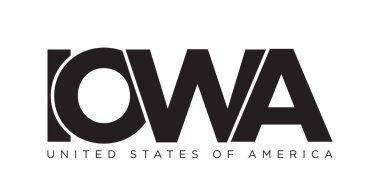 Iowa, ABD tipografi sloganı. Baskı ve web ürünleri için grafik şehir harfleriyle Amerika logosu.