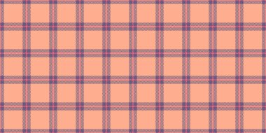 Kıvrımlı kumaş vektörü, hippi dikişsiz tekstil ekoseli. Turuncu ve pastel renk paletinde arkaplan dokusu tartan deseni.