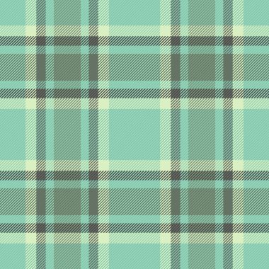 Saten tartan vektör dokusu, yağlı bez ekose dikişsiz arka plan. Işık ve nane rengi paletinde uzun kumaş tekstil denetimi deseni.