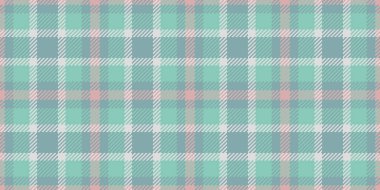 Kostüm modeli kumaş kontrolü, kadın vektör arkaplan ekoseli. Boş tekstil dokusu pastel ve deniz mavisi palette pürüzsüz..