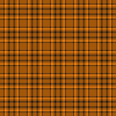 Dekoratif arkaplan desenli tartan, deco tekstil vektör dokusu. Turuncu ve siyah renk paleti ile kusursuz ekose kumaş tam kontrol.